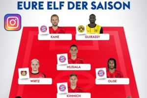 Leyu-德天空评德甲赛季最佳阵：凯恩领衔拜仁6将入选，维尔茨在列